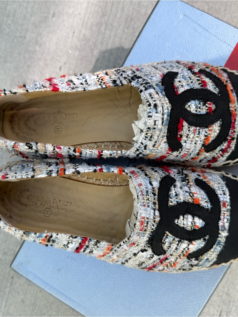 CHANEL Multicolor Tweed Espadrilles with Black CC Cap Toe